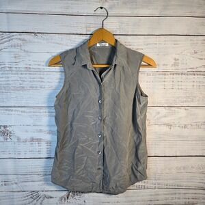 Everlane 100% Silk Sleeveless Button Front Blouse Gray Small Minimalist